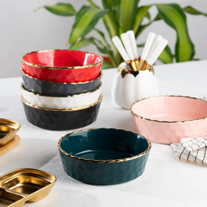 Hammered Textured Gold Rim Salad Bowl (Set of 2) Pasta Bowl June Trading