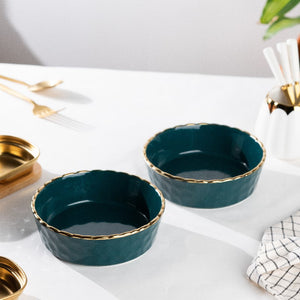 Hammered Textured Gold Rim Salad Bowl (Set of 2) Pasta Bowl June Trading Emerald Green