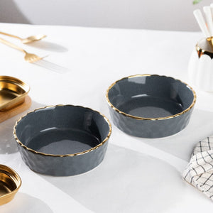 Hammered Textured Gold Rim Salad Bowl (Set of 2) Pasta Bowl June Trading Anchor Grey