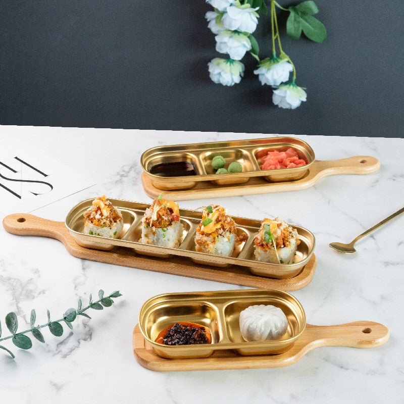 Gold Finish Sauce & Dip Platter Serving Platters June Trading