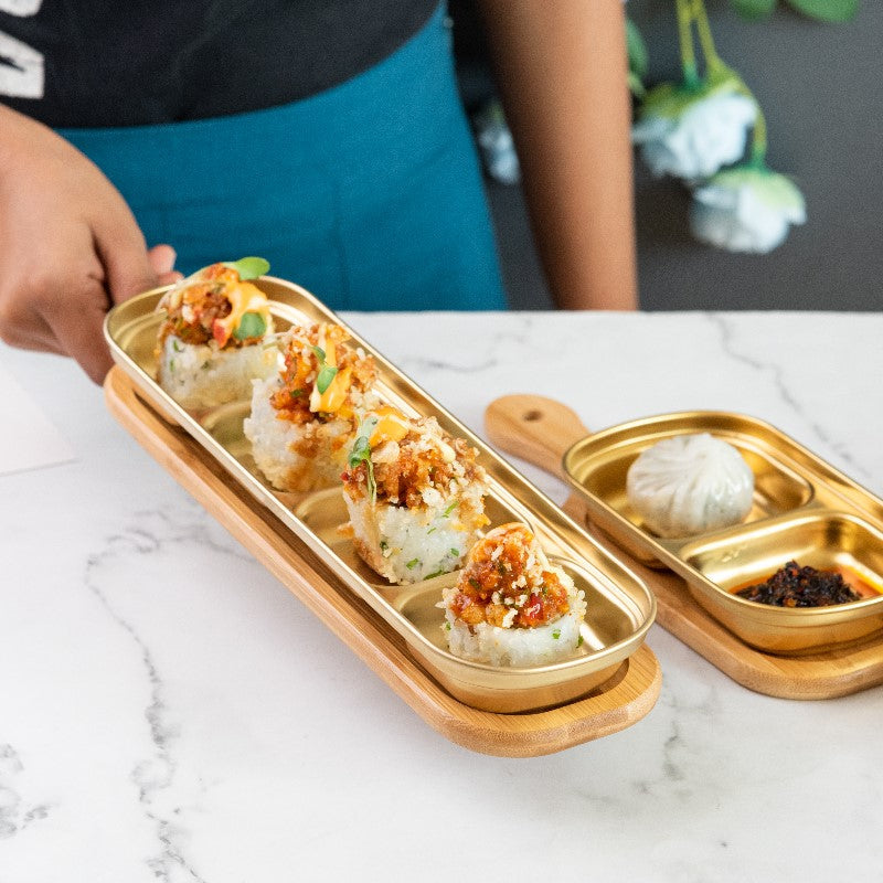 Gold Finish Sauce & Dip Platter Serving Platters June Trading Four-Sectioned