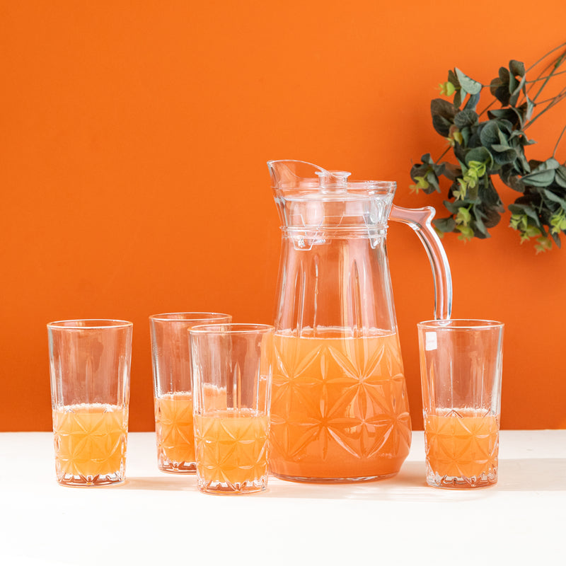 Intricate Cut Glass Jug & Tumbler Set Glasses & Jug Set June Trading