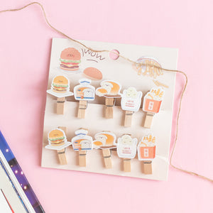 Wooden Paper Clips With String - Fast Food - Set of 10 Paper Clip June Trading