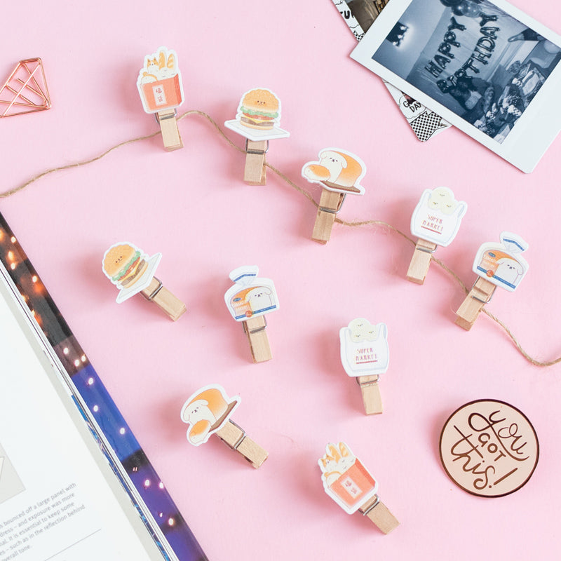 Wooden Paper Clips With String - Fast Food - Set of 10 Paper Clip June Trading