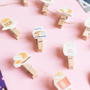 Wooden Paper Clips With String - Fast Food - Set of 10 Paper Clip June Trading