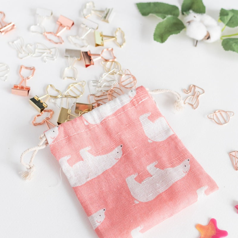 Bear String Canvas Pouch Pouch June Trading Crepe Pink