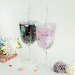 Unicorn Wine Glass with Straw Sippers June Trading