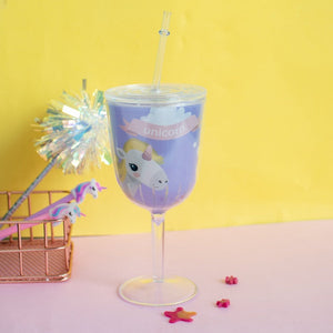 Unicorn Wine Glass with Straw Sippers June Trading