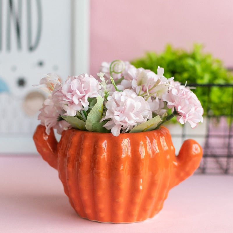 Cactus Planter - Hand Painted Mini Resin Pot Planters June Trading Carrot Orange