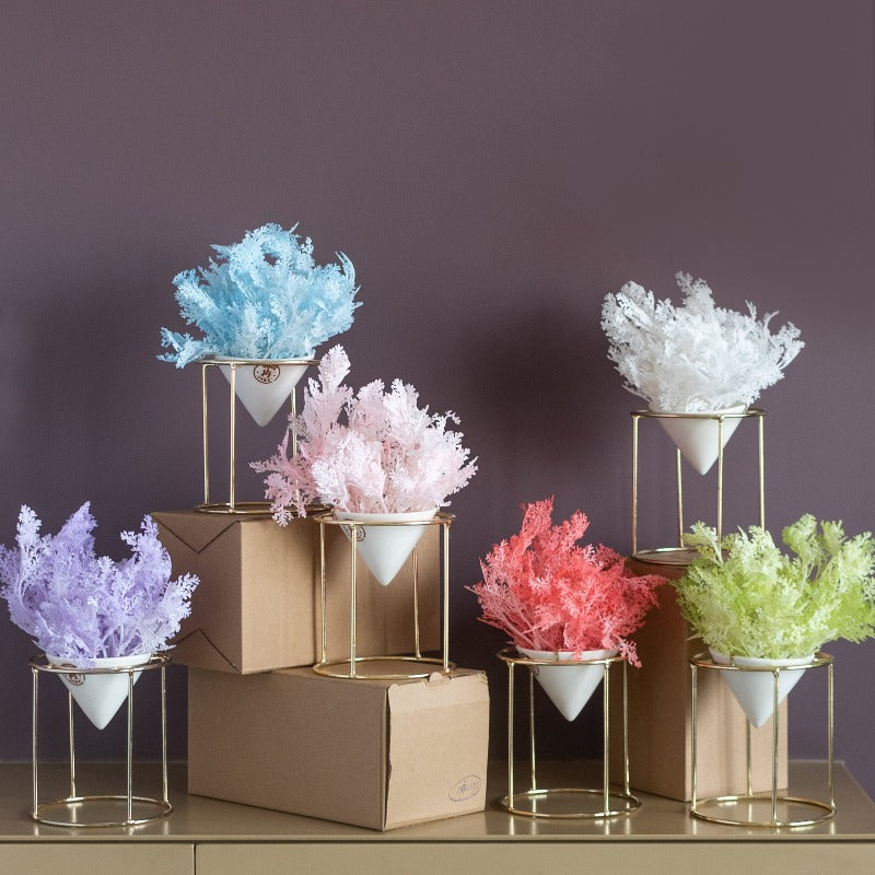 Conical Gold Stand Vase With Artificial Flowers Vases June Trading