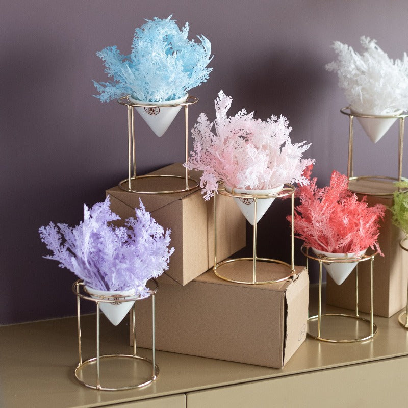 Conical Gold Stand Vase With Artificial Flowers Vases June Trading