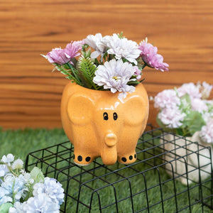 Cute Elephant Planter - Hand Painted Mini Resin Pot Planters June Trading Light Orange