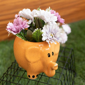 Cute Elephant Planter - Hand Painted Mini Resin Pot Planters June Trading