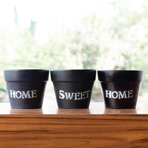 Home Sweet Home Planter - Set of 3 - Hand Painted Mini Resin Pot Planters June Trading