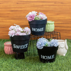 Home Sweet Home Planter - Set of 3 - Hand Painted Mini Resin Pot Planters June Trading