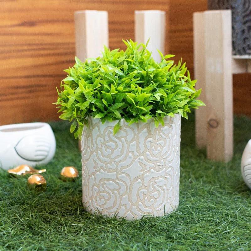 Classic Rose Embossed Planter - Hand Painted Mini Resin Pot Planters June Trading Ivory White