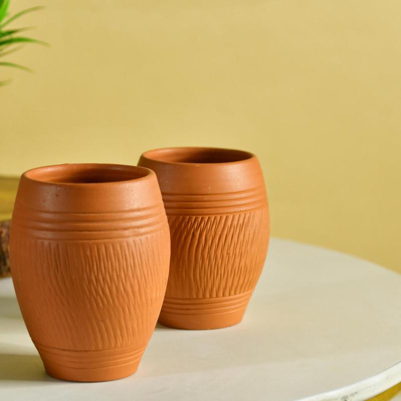 Sowpeace Premium Set Of 2 Unglazed Terracotta Glasses