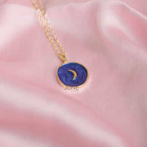 Gold Rimmed Moon Pendant - Necklace Necklace June Trading