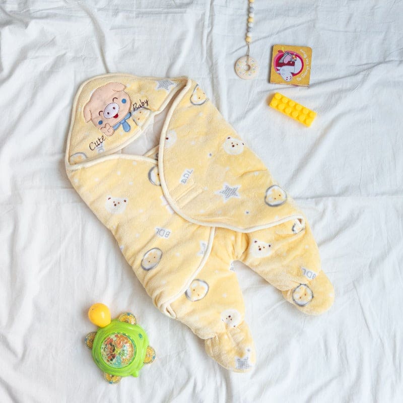 Teddy Printed & Hooded Baby Swaddle Baby Swaddle June Trading Butter Yellow