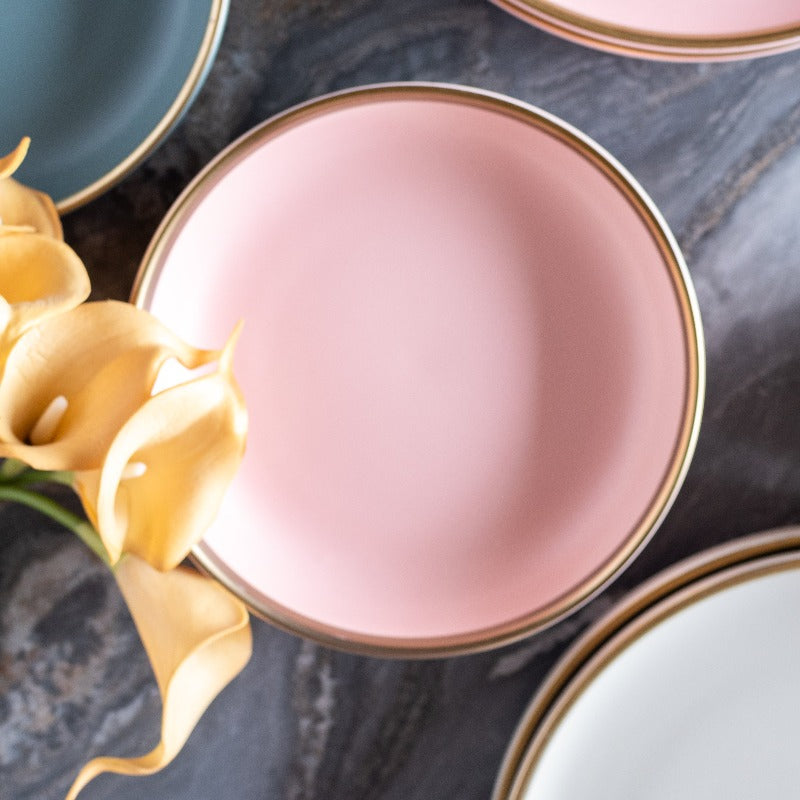 Matte Finish Gold Rimmed Starter Plate Starter Plates June Trading Soft Pink