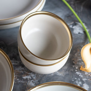 Glossy Finish Gold Rimmed Bowl Bowls June Trading Eggshell Grey