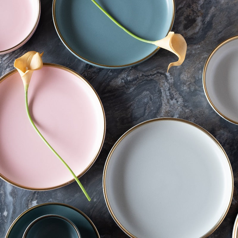 Matte Finish Gold Rimmed Dinner Plate Dinner Plates June Trading