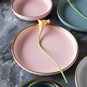 Matte Finish Gold Rimmed Dinner Plate Dinner Plates June Trading Blush Pink