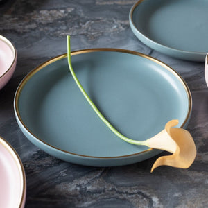 Matte Finish Gold Rimmed Dinner Plate Dinner Plates June Trading Aegean Teal