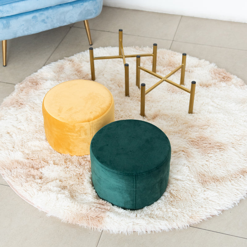 Elegant Suede Pouf With Gold Metal Stand Ottoman June Trading