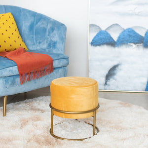Elegant Suede Ottoman/Pouf Ottoman June Trading Mustard Yellow
