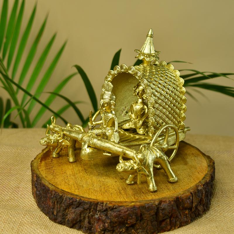 Sowpeace Handmade Dhokra Large Dhokra Craft - Cow Cart Brass Decor Tabletop Showpiece