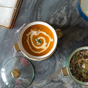 Gold Rimmed Ceramic Casserole with Lid Casserole June Trading