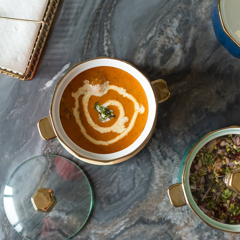 Gold Rimmed Ceramic Casserole with Lid Casserole June Trading