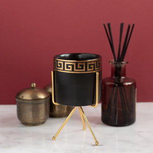 Gold Border Ceramic Vase Vases June Trading Pitch Black