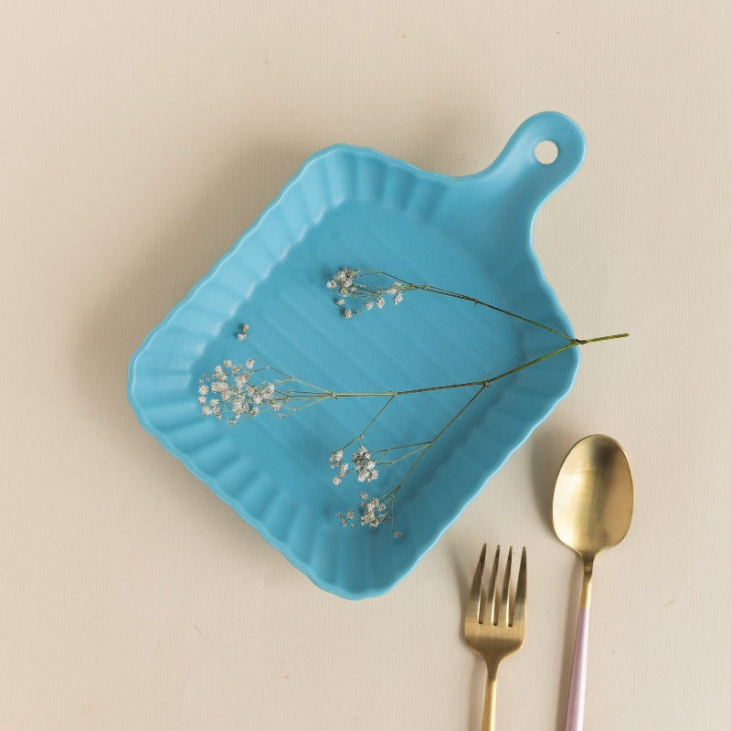 Crinkle Grill Baking Tray with Handle Serving Plates June Trading Arctic Blue