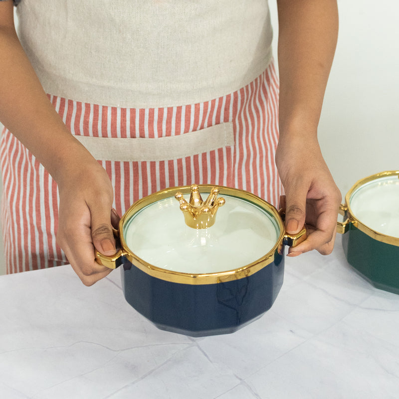 Crown Cap Ceramic Casserole with Lid Casserole June Trading Azure Blue