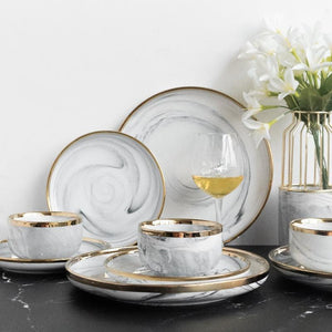 Grey Marble Gold Rimmed Starter Plate Starter Plates June Trading