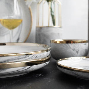 Grey Marble Gold Rimmed Starter Plate Starter Plates June Trading