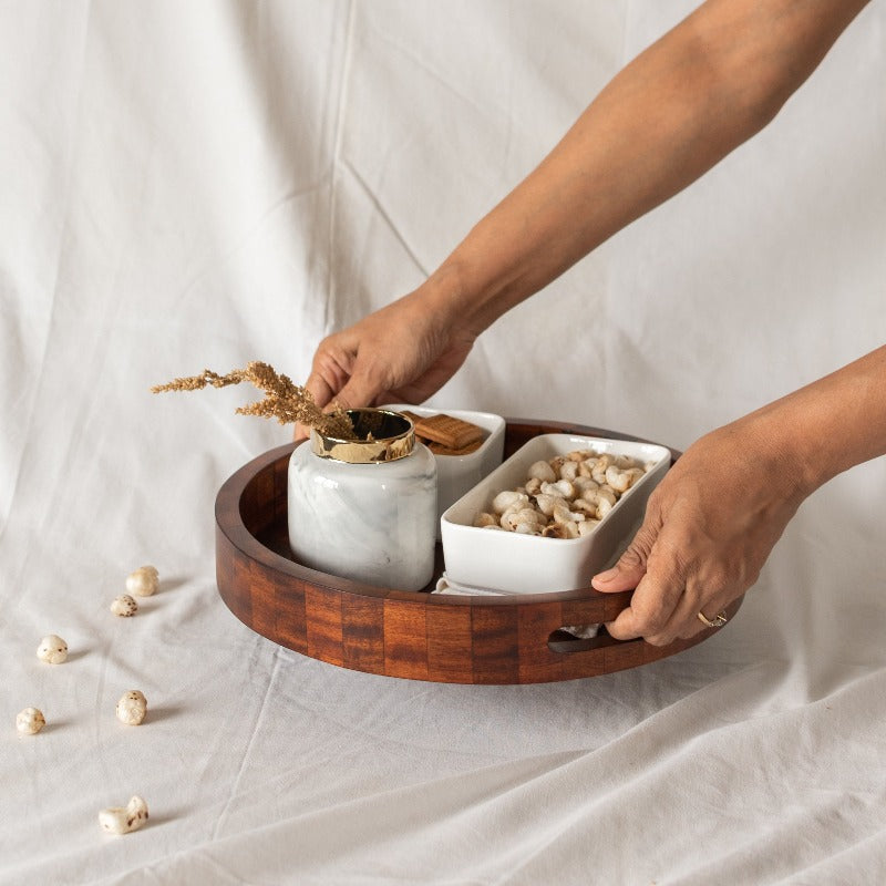 Round Serving Wooden Tray Serving Tray June Trading