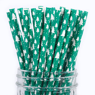 Christmas Theme Paper Straw - Set of 2 Christmas Decor Coral Tree Green  