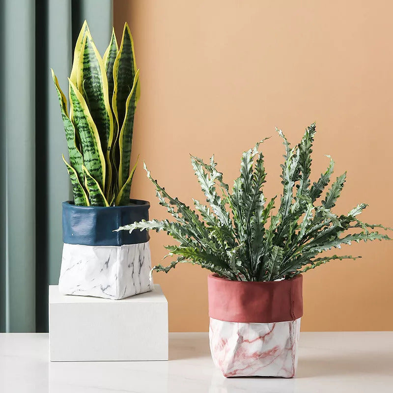 Marble Design Bag Shaped Planter Planters June Trading Pink Marble