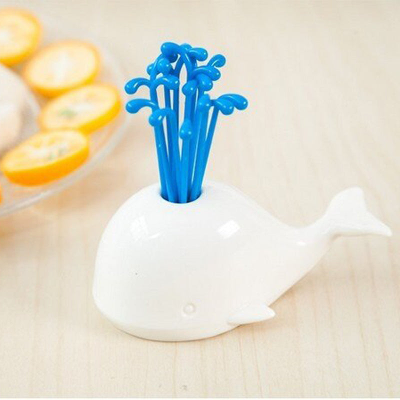 Fruit Toothpick Forks With Whale Stand Utility June Trading