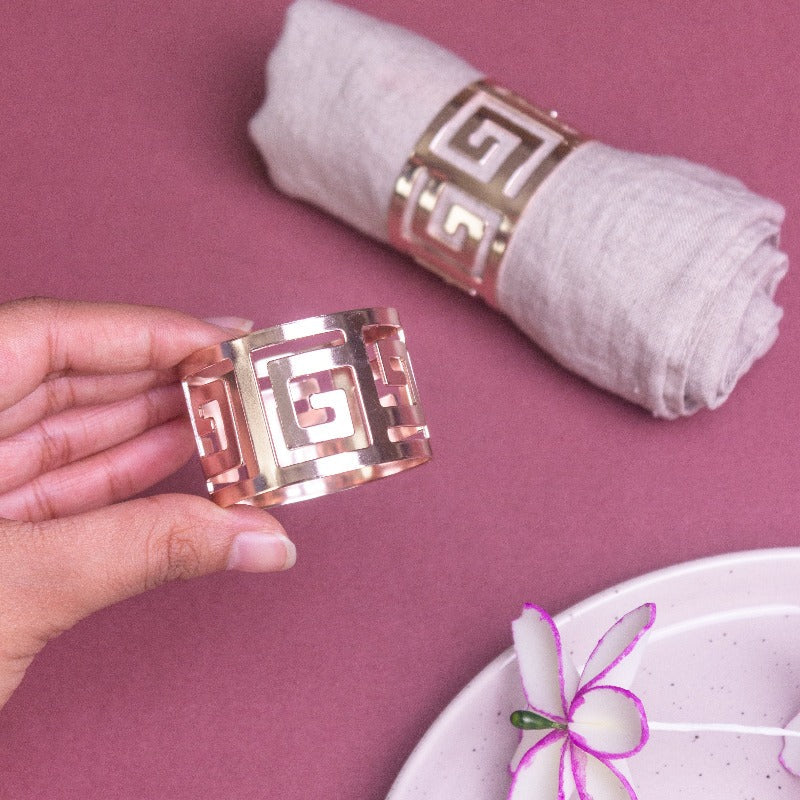 Maze Rose Gold Napkin Rings (Set of 6) Napkin Rings June Trading