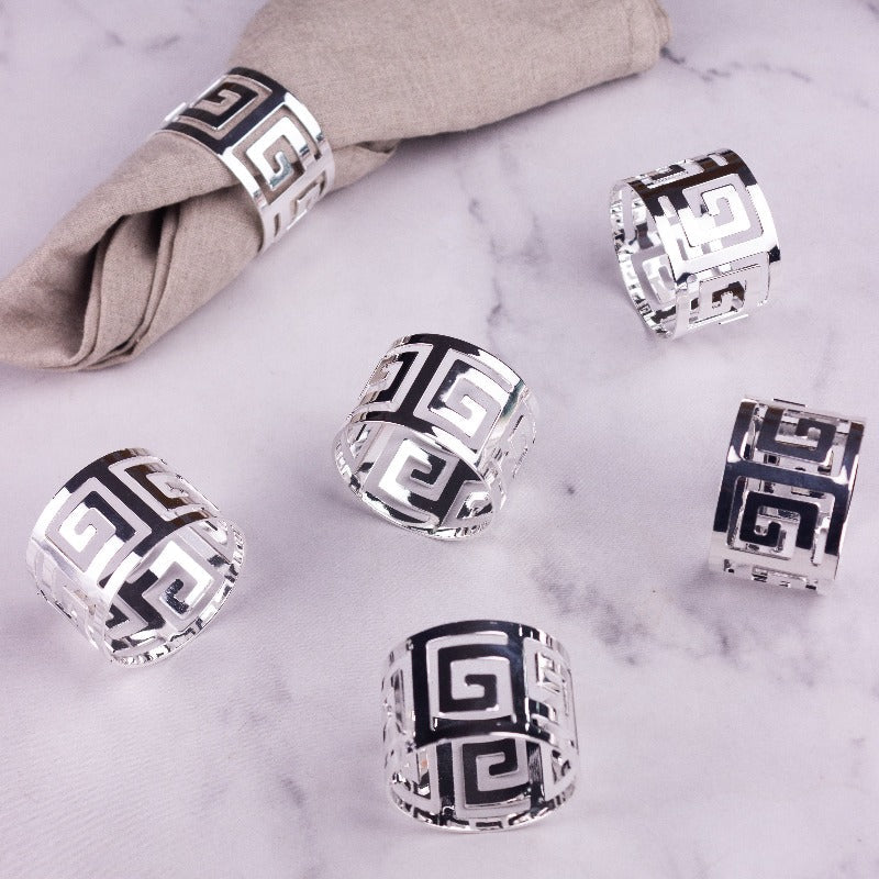 Maze Silver Napkin Rings (Set of 6) Napkin Rings June Trading