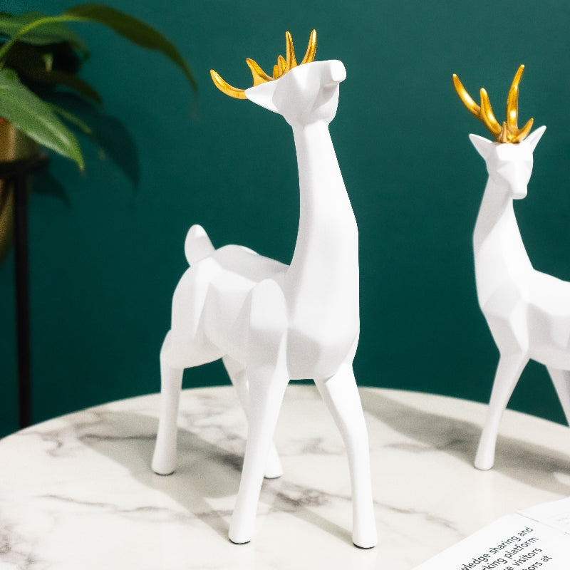 Geometrical Deer Figurines White & Gold (Set of 2) Artifacts The June Shop