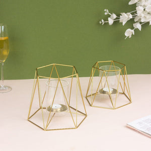 Gold Minimalist Candle Holder Set of 2 Candle Holders June Trading
