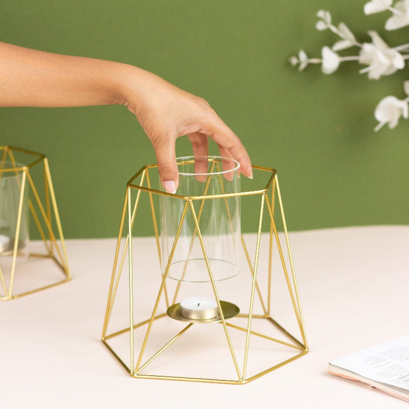 Gold Minimalist Candle Holder Set of 2 Candle Holders June Trading