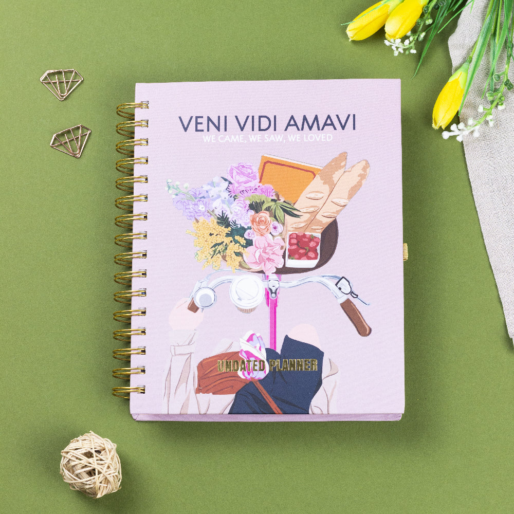 Undated Yearly Planner - Veni Vidi Amavi (2023 Collection) + Ultimate Sticker Book Undated Planners June Trading
