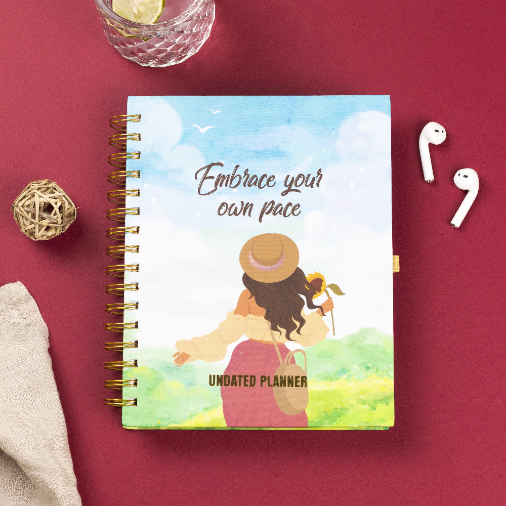 Undated Yearly Planner - Embrace Your Own Pace (2023 Collection) + Ultimate Sticker Book Undated Planners June Trading