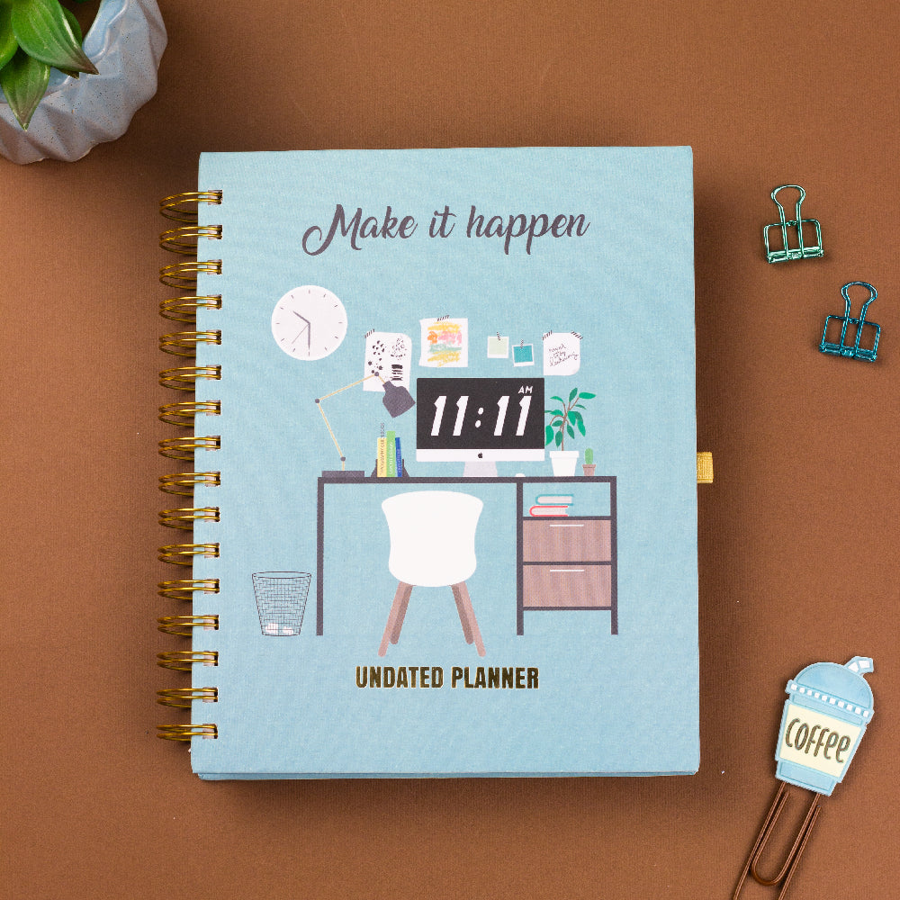 Undated Yearly Planner - Make It Happen (2023 Collection) + Ultimate Sticker Book Undated Planners June Trading